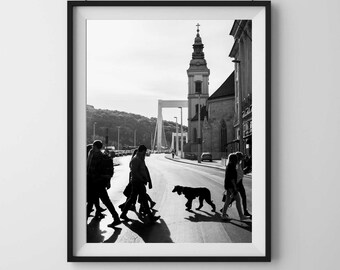 BUDAPEST black and white minimalistic street photography. Printable wall art, instant digital download.