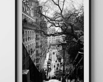 PARIS Montmartre. Black and white street photography. Printable wall art, instant digital download.