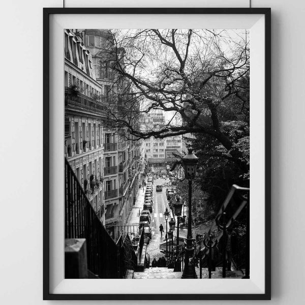 PARIS Montmartre. Black and white street photography. Printable wall art, instant digital download.