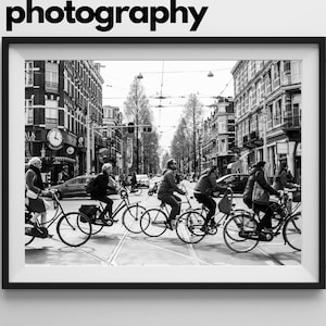 AMSTERDAM bikers. Black and white street photography. Printable wall art, instant digital download.