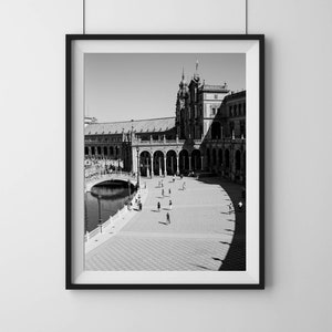 Sevilla Plaza de España Print: Black and White Travel Photography (Digital Download)