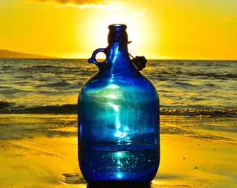 5 litres plaine - bouteille d'eau en verre bleu