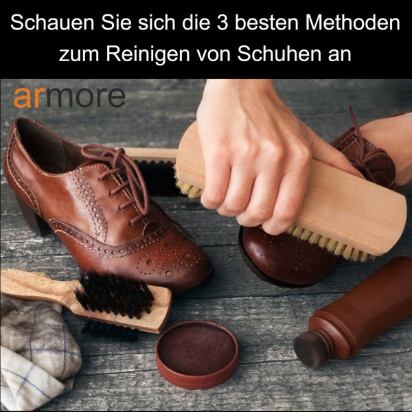 Entdecken Sie 3 Möglichkeiten, alle Ihre Schuhe zu reinigen, einige Kuriositäten, Materialien, Methoden und Warnungen. Digitaler Download