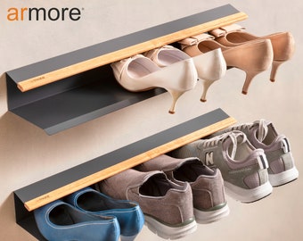 Schuhregal 2-teilig, modernes, platzsparendes Wand-Schuhregal aus Metall und Holz, Behälter für jeweils bis zu 4 Paar Schuhe