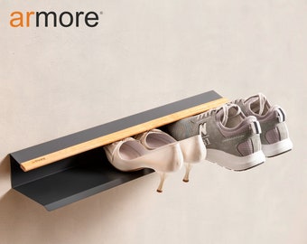 Mensola per scarpe portascarpe da muro moderno salvaspazio in metallo e legno contenitore fino a 4 paia di scarpe resistente shoe storage