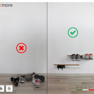Schoenenrek 2 stuks modern ruimtebesparend wandschoenenrek van metaal en hout, container voor maximaal 4 paar schoenen per stuk afbeelding 3