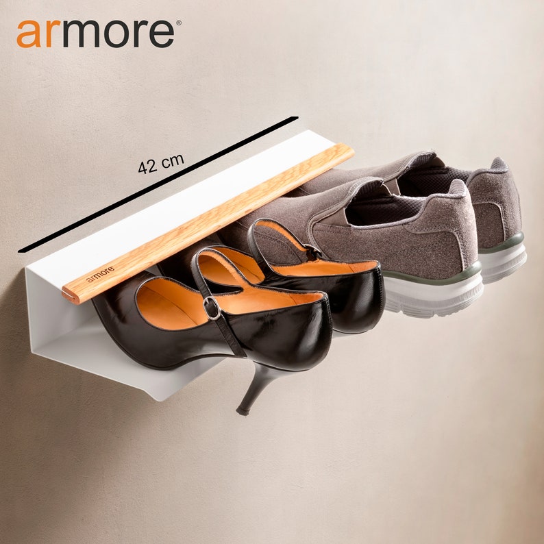 Mensola per scarpe portascarpe da muro moderno salvaspazio in metallo e legno contenitore fino a 4 paia di scarpe resistente shoe storage 42 Centymetry