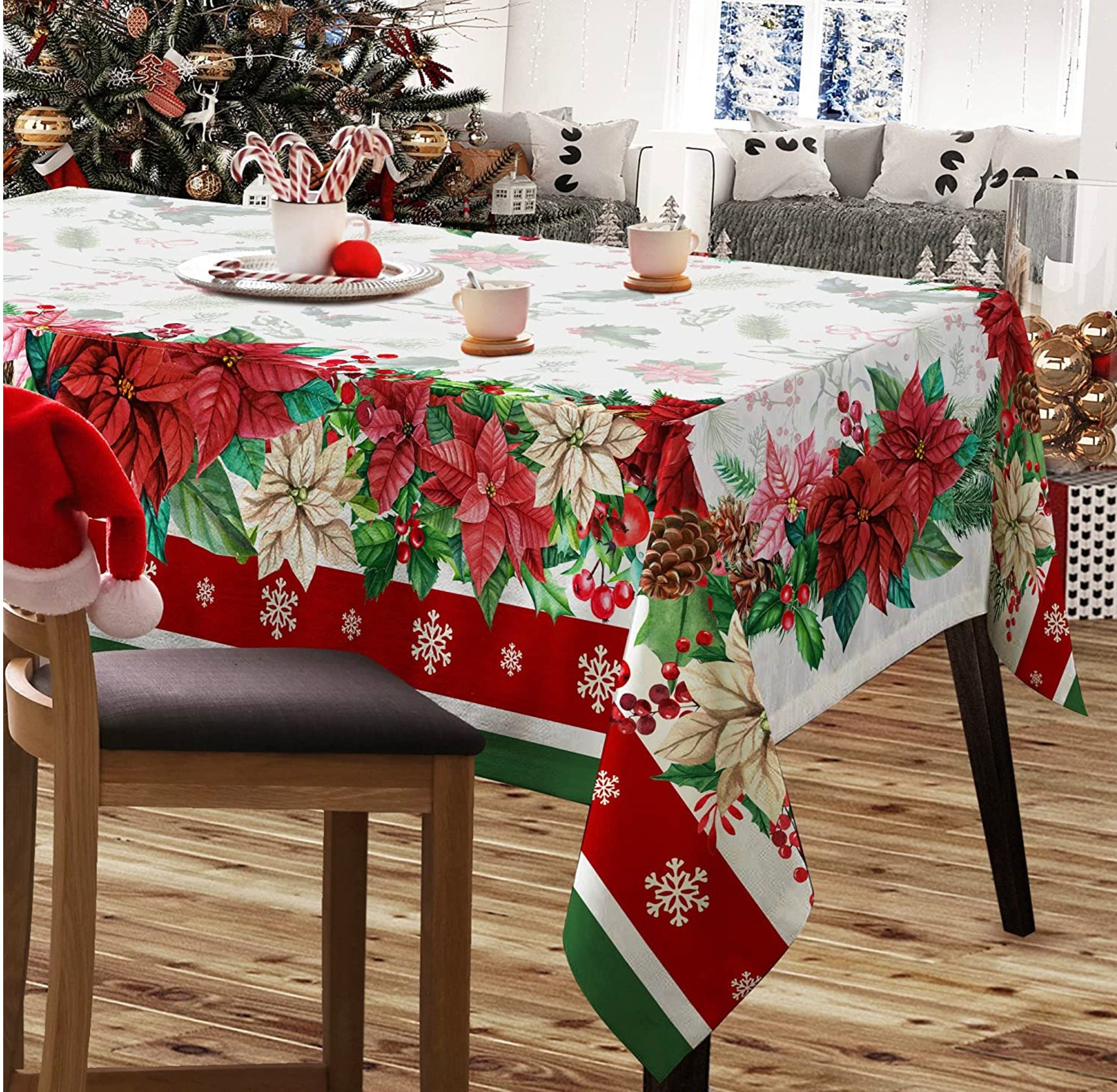 Christmas Tablecloth Red Flower Christmas Tablecloth - Etsy