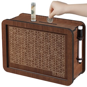 Wooden Savings Box,10000/5000 Savings Challenge Box, Wooden Cash Savings Box with Money Target and Numbers, , Piggy Bank for Adults Kids