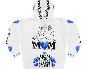 Mothers Day Heart Mom Personalized Hoodie - Sky Blue Heart  Pullover