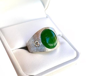 14K Jade and Diamond Ring.