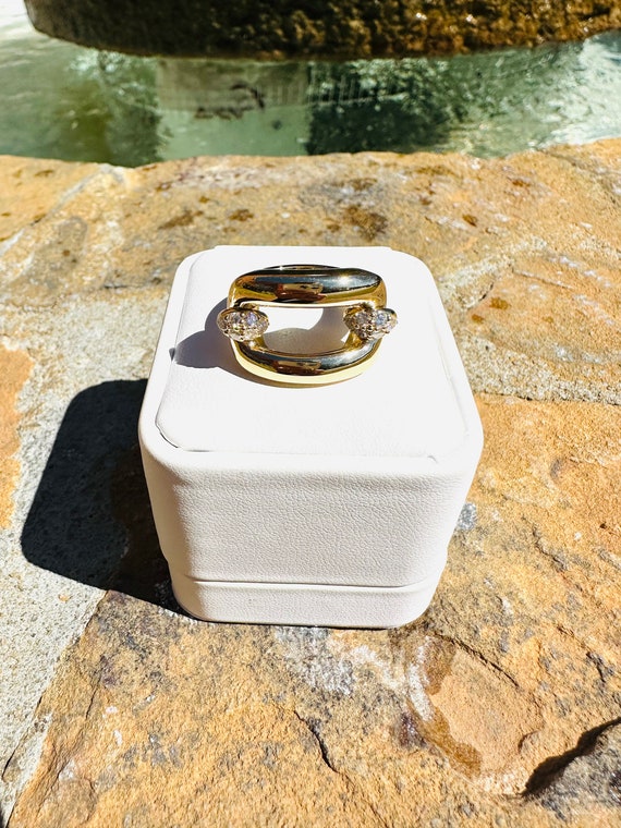 18 Karat Yellow Gold Rectangular Open Front Ring … - image 4