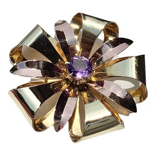 Spilla A Fiocco Con Cristalli Viola | Placcatura Oro Antico | Con Cristallo Swarovski | 75x50 Mm