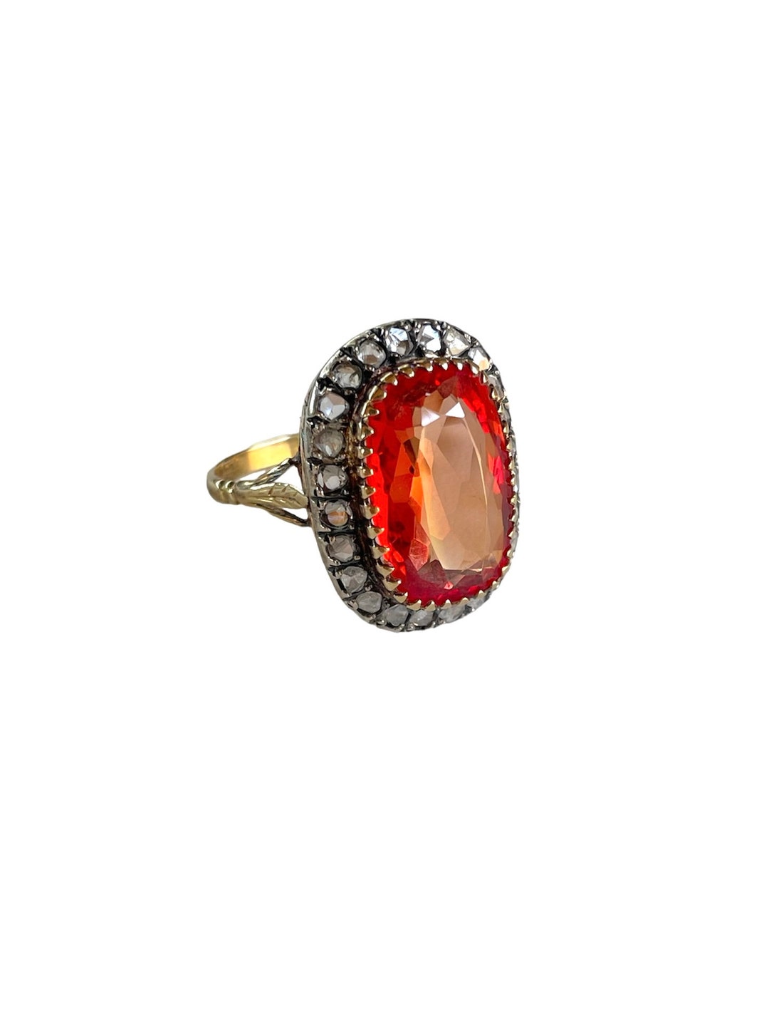 Vintage Tangerine Sapphire Ring in 14K Gold and Rose Cut Diamonds - Etsy