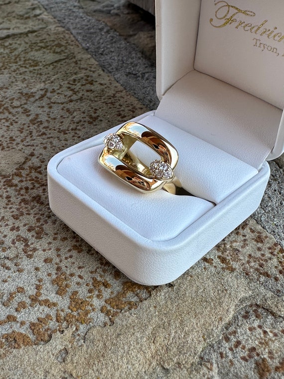 18 Karat Yellow Gold Rectangular Open Front Ring … - image 5