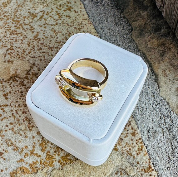 18 Karat Yellow Gold Rectangular Open Front Ring … - image 3