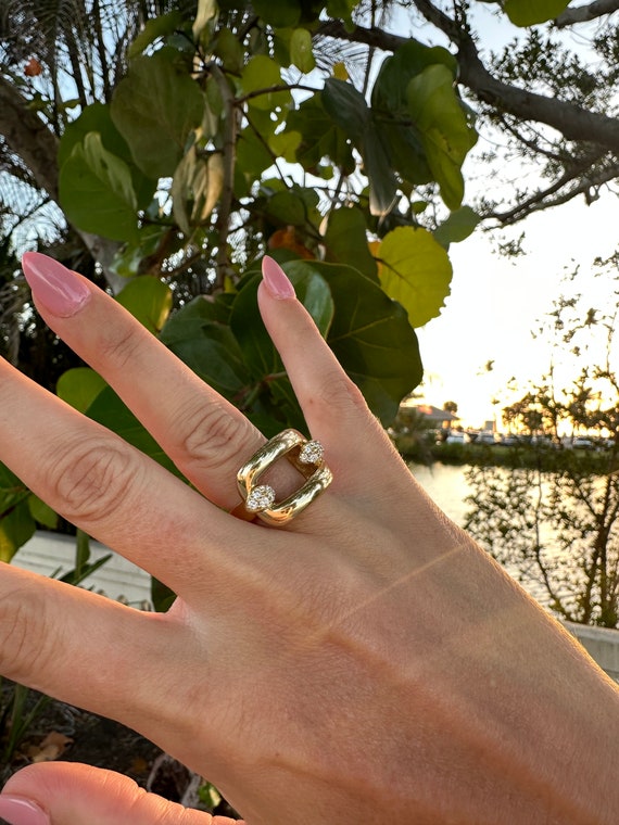 18 Karat Yellow Gold Rectangular Open Front Ring … - image 8