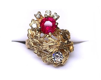 Handcrafted Diamond & Ruby branch ring