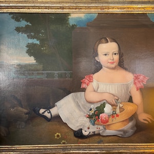American oil on canvas portrait of a young girl