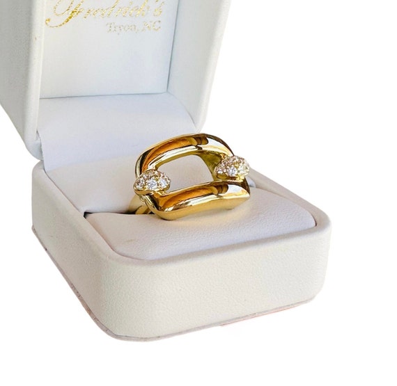 18 Karat Yellow Gold Rectangular Open Front Ring … - image 2