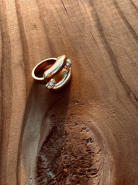 18 Karat Yellow Gold Rectangular Open Front Ring … - image 7