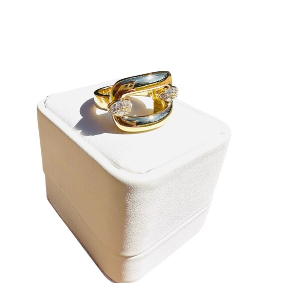 18 Karat Yellow Gold Rectangular Open Front Ring … - image 1