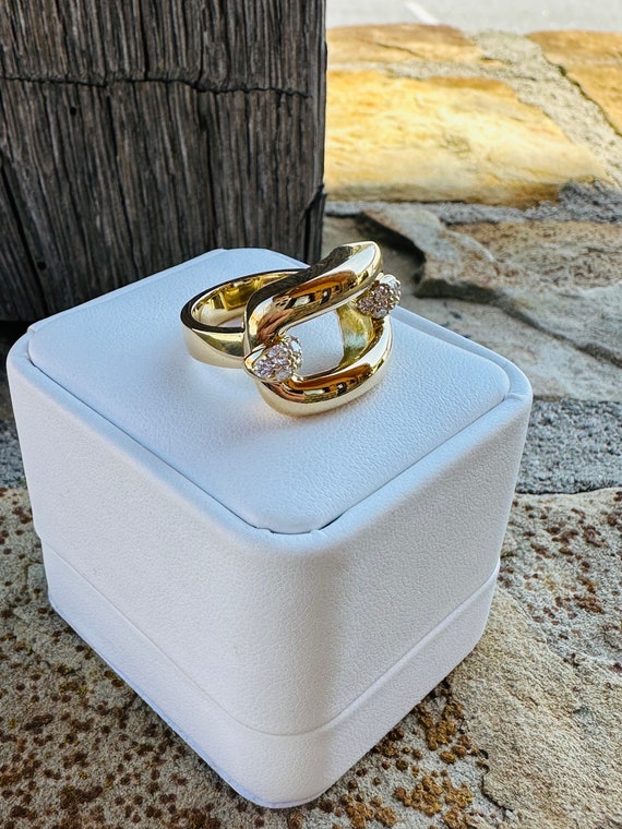 18 Karat Yellow Gold Rectangular Open Front Ring … - image 6