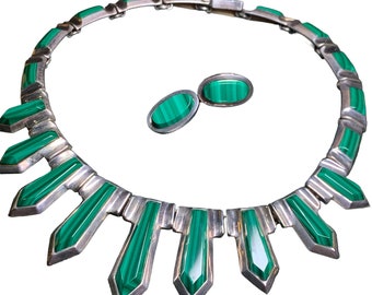 Malachite & Sterling Silver Necklace and Earrings