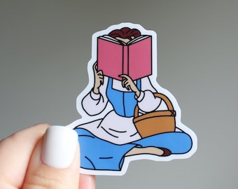 Nose Stuck in a Book Sticker - Belle sticker, Beauty and the Beast, BookTok, bookworm, Waterproof sticker, library, princess reading