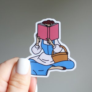 Nose Stuck in a Book Sticker - MULTIPLE SIZES Belle sticker, Beauty and the Beast, bookworm, Waterproof sticker, library, princess reading
