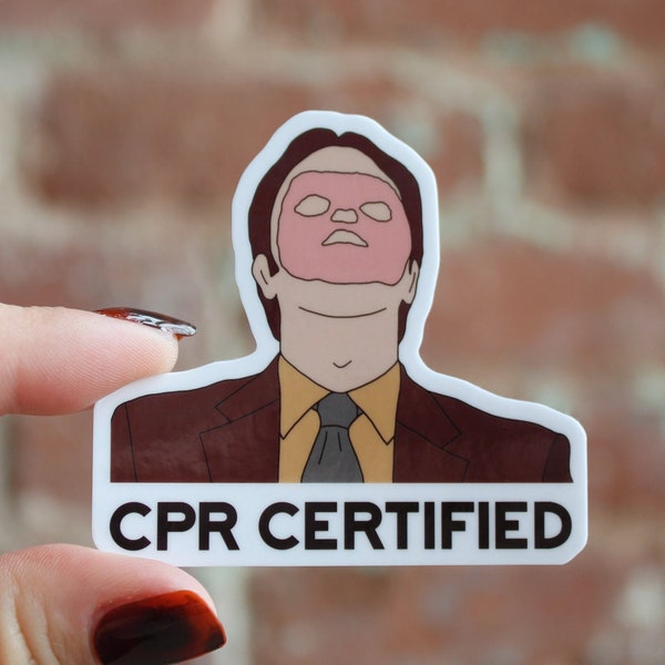 Dwight Schrute CPR Certified- The Office, Waterproof glossy sticker, hand drawn, babysitter sticker, lifeguard sticker, funny