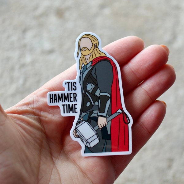 Thor Sticker, Waterproof Weatherproof sticker, glossy, hand drawn, Marvel sticker, tis hammer time, funny thor sticker, fun thor