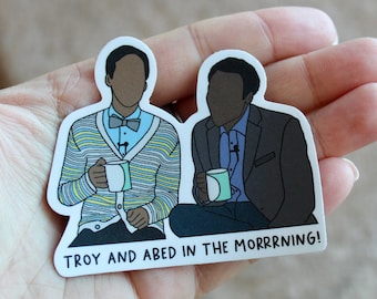 Community Sticker - Troy and Abed in the Morning Waterproof Weatherproof sticker MATTE hand drawn parody sticker