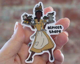 Princess and the Frog Sticker - Almost There, Waterproof Weatherproof sticker, MATTE, hand drawn, tiana, waitress, new orleans, jazz