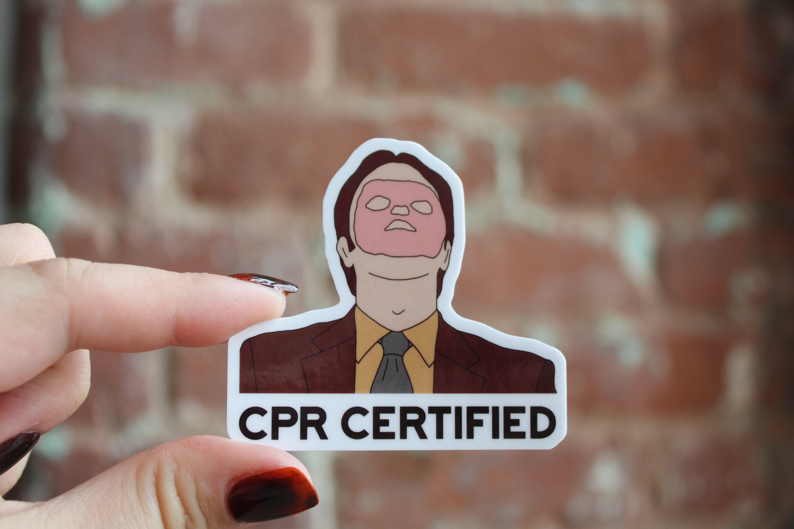 Dwight Schrute CPR Certified- The Office, Waterproof glossy sticker, hand drawn, babysitter sticker, lifeguard sticker, funny