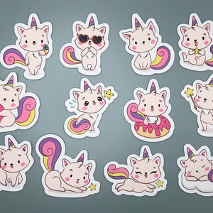Cute Unicorn Cat Stickers - Set of 12 | Perfect for Planners, Bullet Journals, and Laptops | High-Quality Vinyl Stickers for Animal Lovers