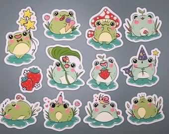 Cute Frog Stickers - Set of 12 | Perfect for Planners, Bullet Journals, and Laptops | High-Quality Vinyl Stickers for Animal Lovers