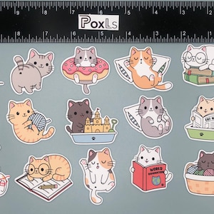 Cute Funny Cat Stickers Set of 15 Perfect for Planners, Bullet Journals, and Laptops High-Quality Vinyl Stickers for Animal Lovers Matte Paper