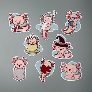 Cute Axolotl Stickers - Set of 8 | Perfect for Planners, Bullet Journals, and Laptops | High-Quality Vinyl Stickers for Animal Lovers