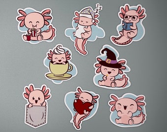 Cute Axolotl Stickers - Set of 8 | Perfect for Planners, Bullet Journals, and Laptops | High-Quality Vinyl Stickers for Animal Lovers