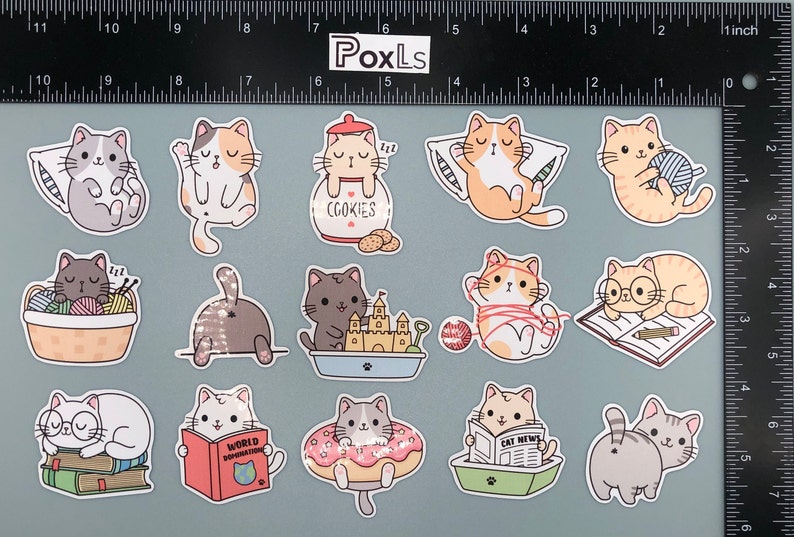 Cute Funny Cat Stickers Set of 15 Perfect for Planners, Bullet Journals, and Laptops High-Quality Vinyl Stickers for Animal Lovers Glossy Vinyl