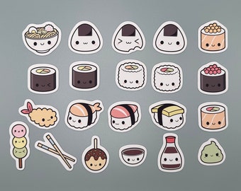 Cute Funny Sushi Stickers - Set of 21 | Perfect for Planners, Bullet Journals, and Laptops | High-Quality Vinyl Stickers