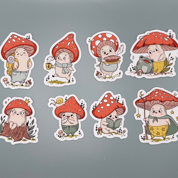 Cute Mushroom Stickers - Set of 8 | Perfect for Planners, Bullet Journals, and Laptops | High-Quality Vinyl Stickers