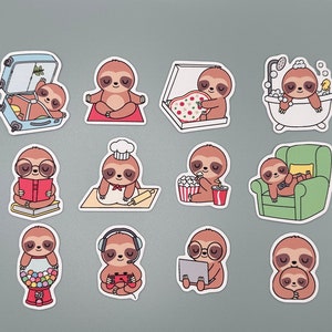 Cute Sloth Stickers - Set of 12 | Perfect for Planners, Bullet Journals, and Laptops | High-Quality Vinyl Stickers for Animal Lovers