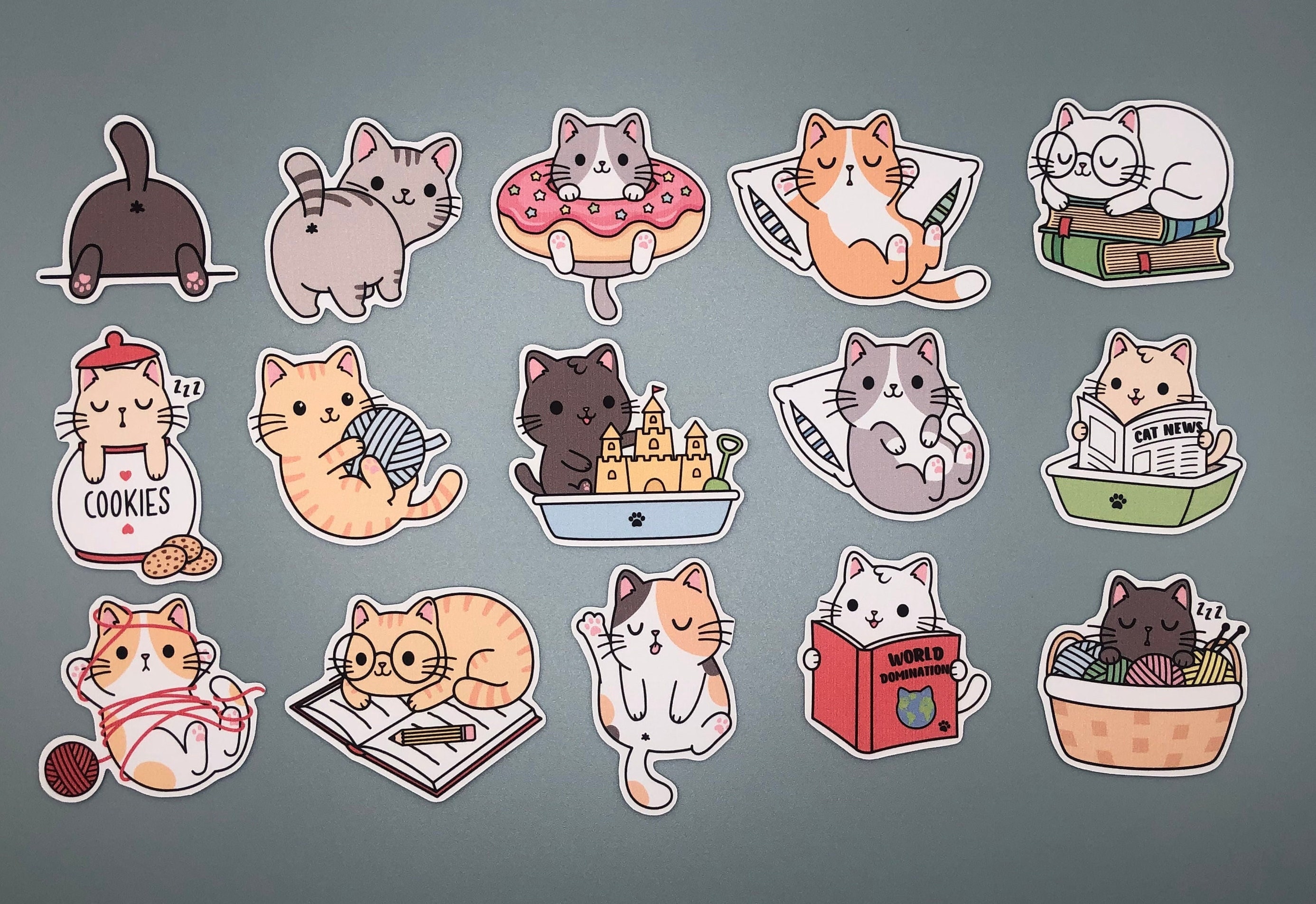 Silly cat stickers set