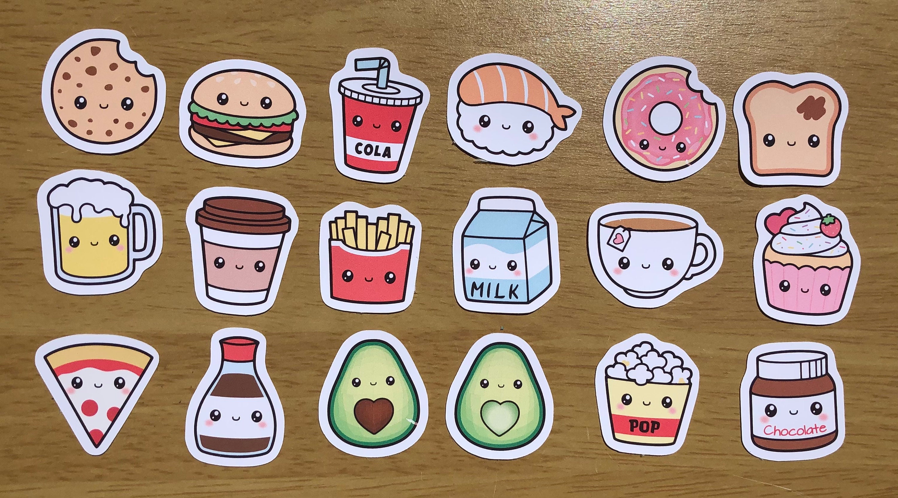 Cute Food Stickers Set of 18 Perfect for Planners, Bullet Journals