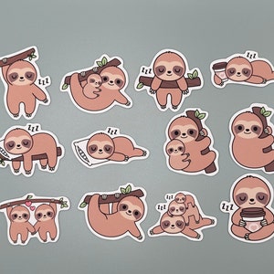 Cute Sloth Stickers - Set of 12 | Perfect for Planners, Bullet Journals, and Laptops | High-Quality Vinyl Stickers for Animal Lovers