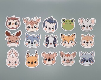 Cute Animal Faces Stickers - Set of 15 | Perfect for Planners, Bullet Journals, and Laptops | High-Quality Vinyl Stickers for Animal Lovers