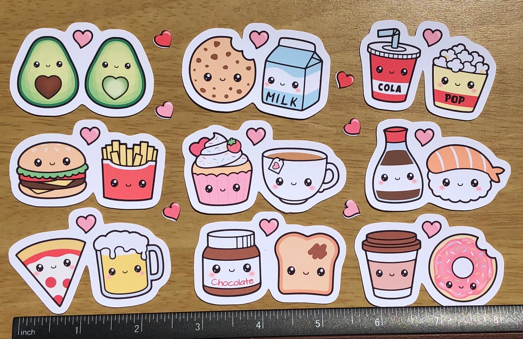 Cute Food Stickers Set of 9 Perfect for Planners, Bullet Journals