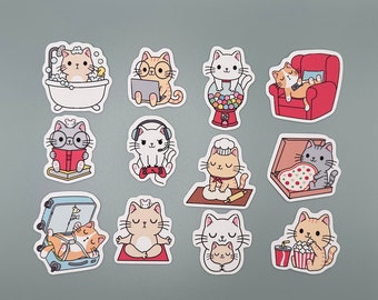 Cute Everyday Cat Stickers - Set of 12 | Perfect for Planners, Bullet Journals, and Laptops | High-Quality Vinyl Stickers for Animal Lovers
